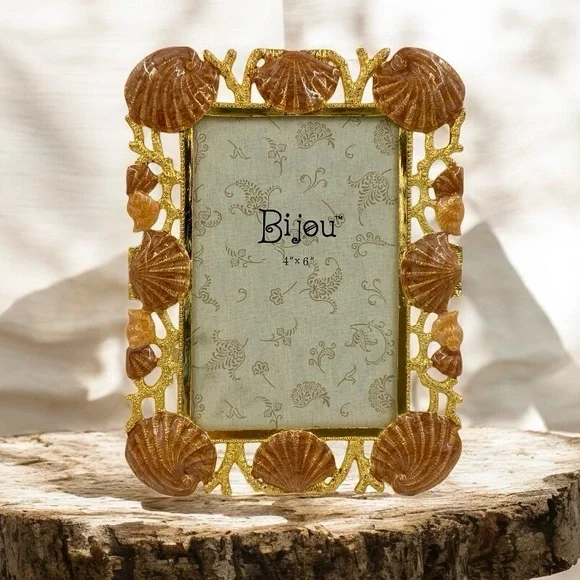 Bijou Enameled Seashell And Coral Picture Frame, 4 X 6 Elegant Beach Photo Frame - Picture 1 of 9